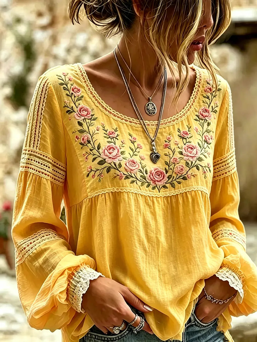 Boho Floral Embroidered Blouse
