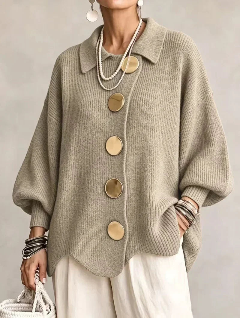 Oversized Knit Cardigan Women with Gold Buttons