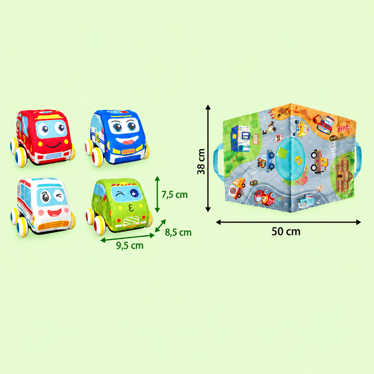Soft Plush Pull-Back Car Set with 2-in-1 Play Mat & Storage Bag