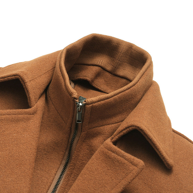 Men's Wool Winter Coat – Stand-Collar Button-Front Overcoat with Zip Closure and Utility Pockets for Cold-Weather Wear