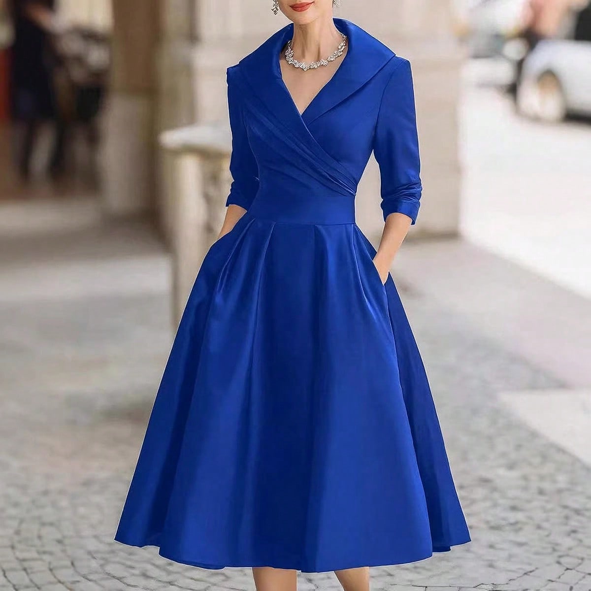 Vivienne Wrap Shawl Collar Midi Dress