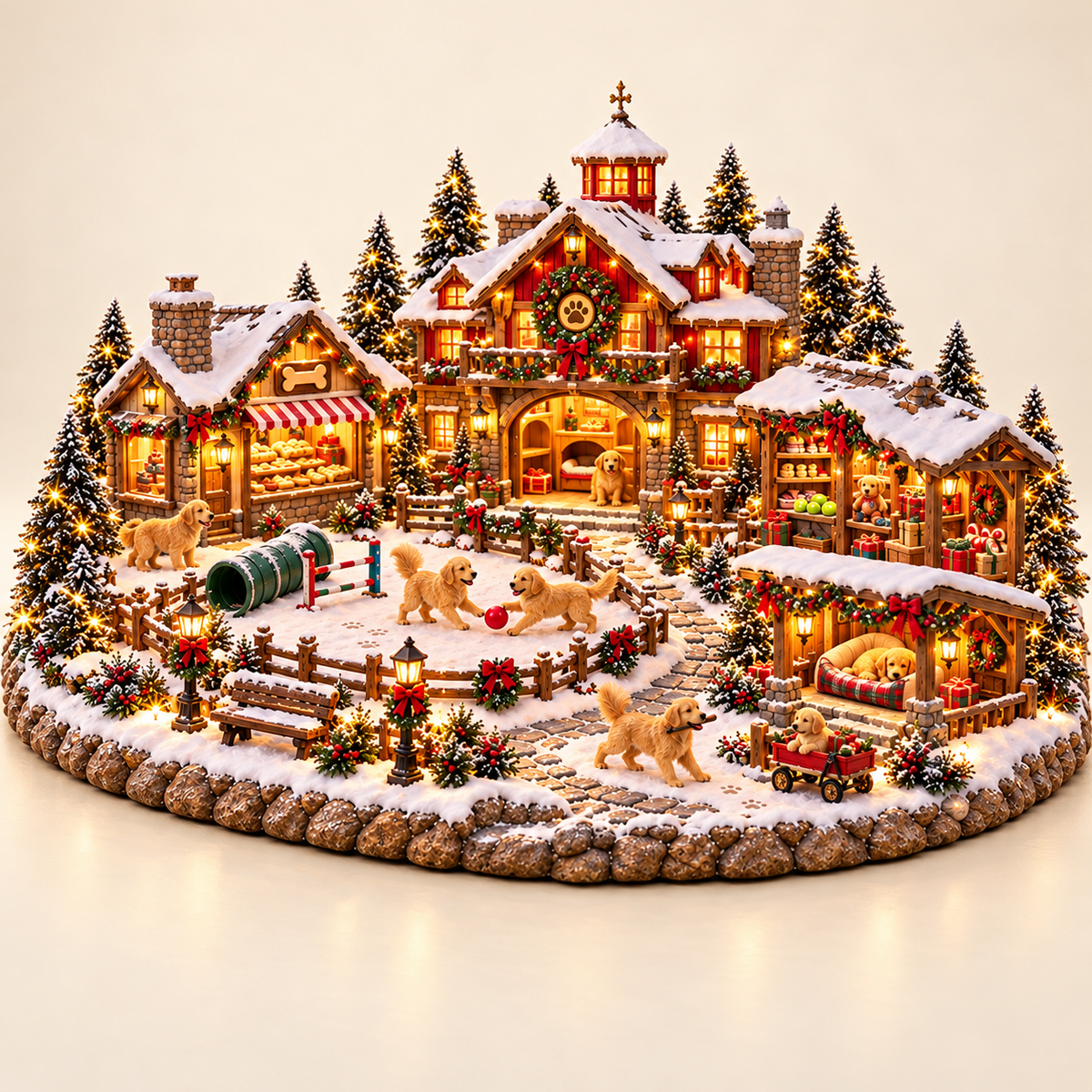 Christmas Golden Retriever Village โ Lighted Dog Lover's Holiday Scene