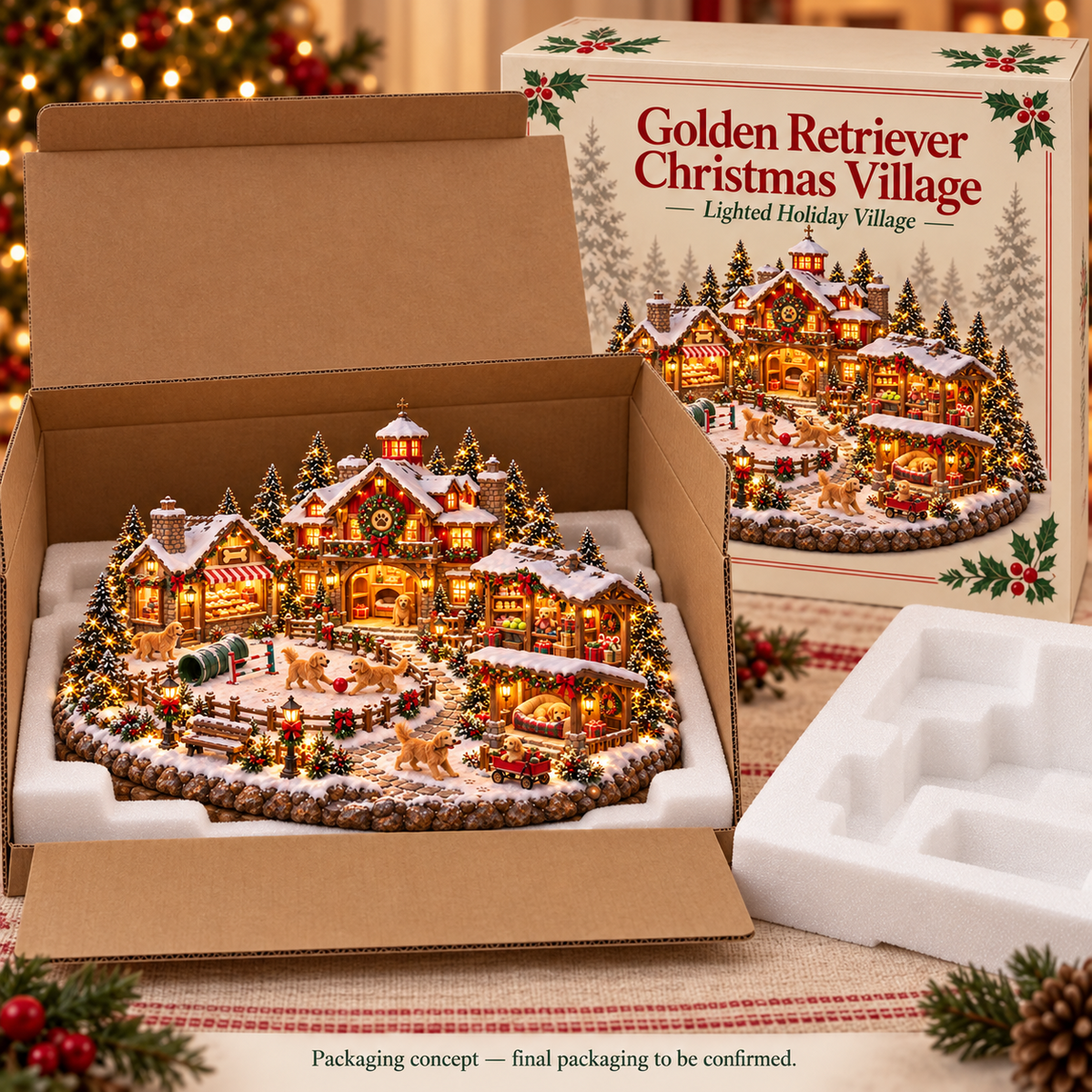 Christmas Golden Retriever Village โ Lighted Dog Lover's Holiday Scene