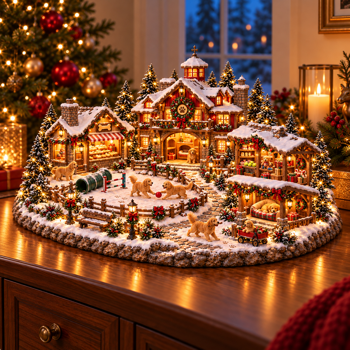 Christmas Golden Retriever Village โ Lighted Dog Lover's Holiday Scene