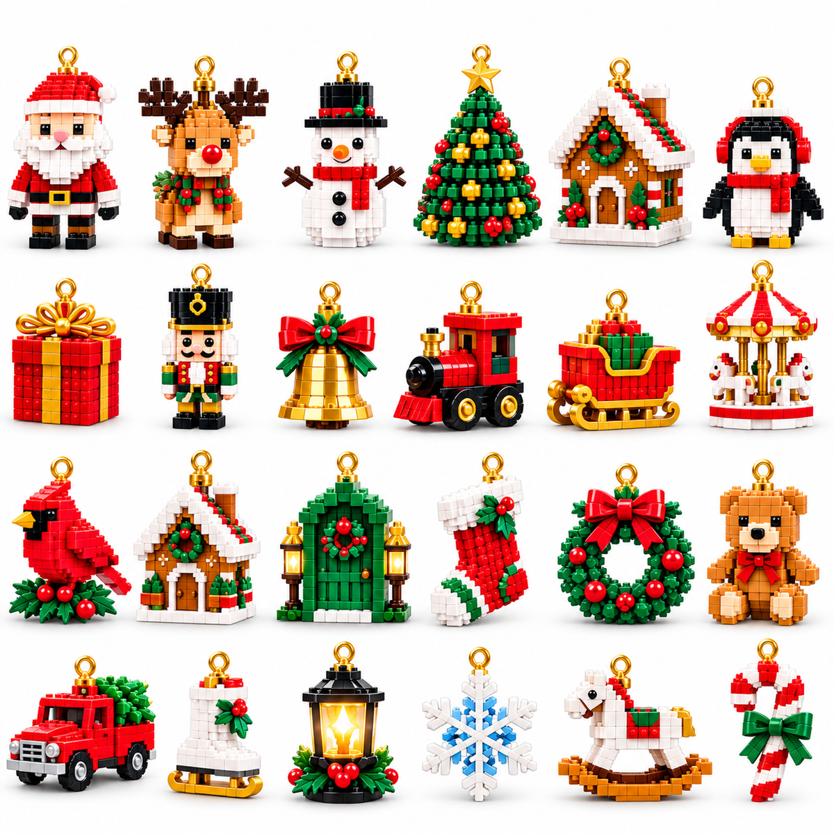 24-Day Christmas building advent calendar with 24 unique mini festive decorations and hanging loops