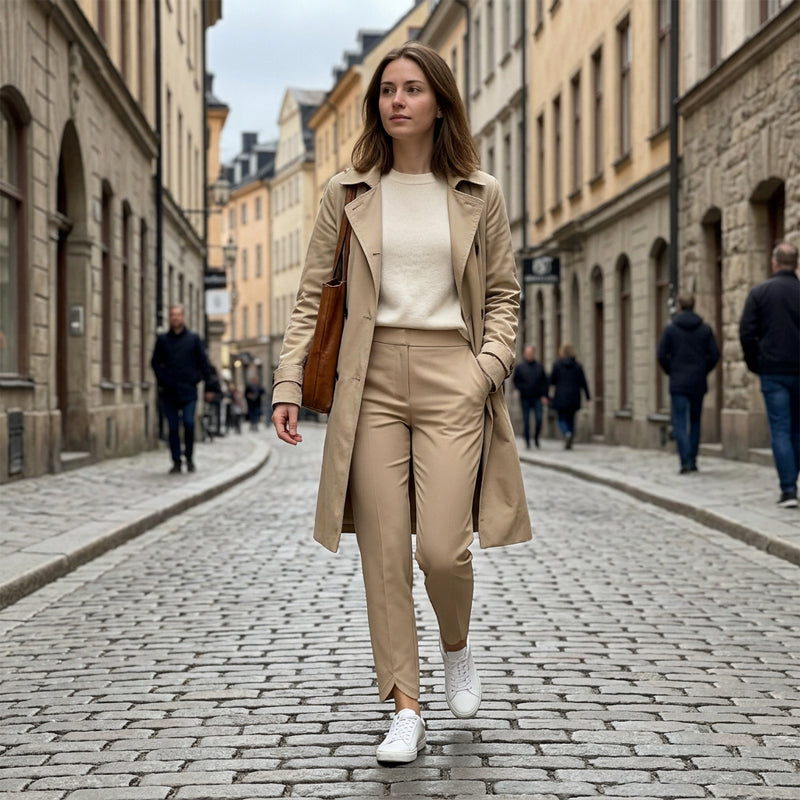 Women's Fitted High-Waisted Zip-Pocket Trousers - Lightweight, Breathable, Soft 26"/27" Ankle Pants with Zipper Pockets