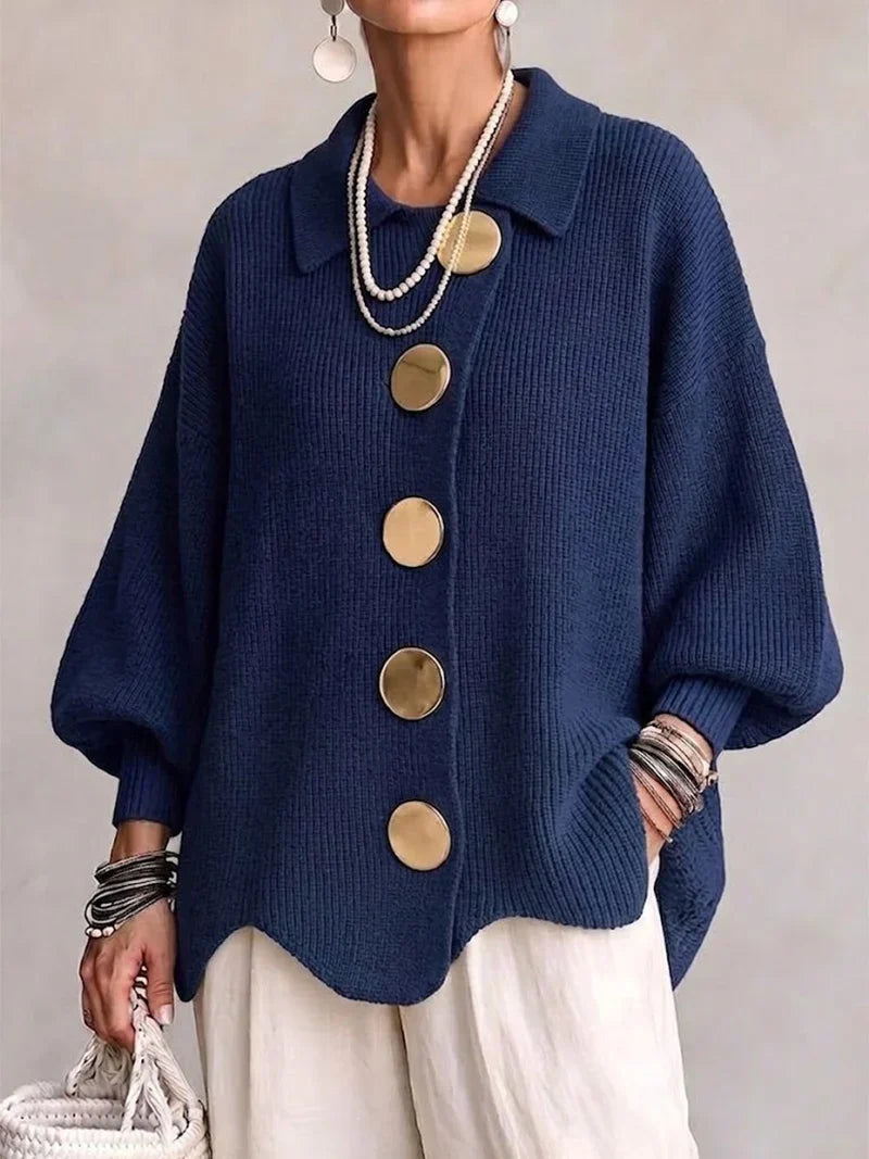 Oversized Knit Cardigan Women with Gold Buttons