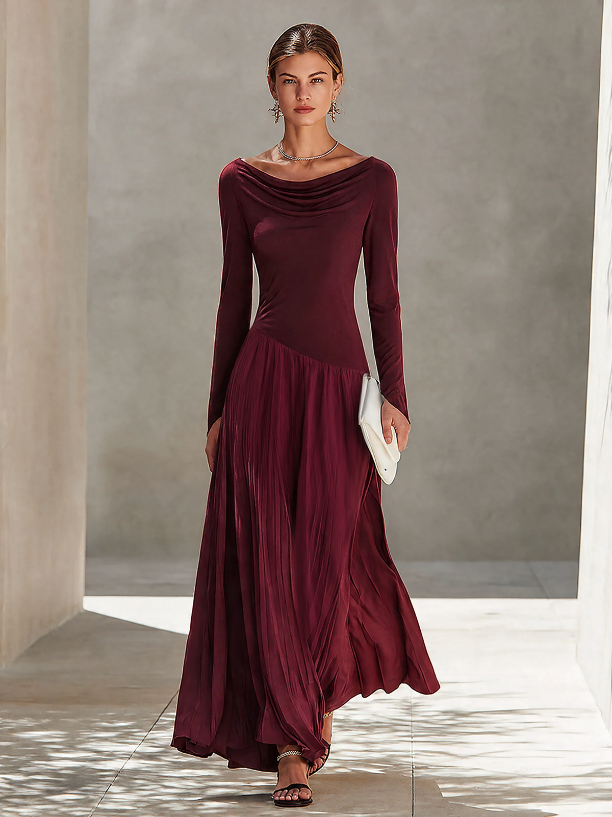 Women's Minimalist Two-Tone Color-Block Maxi Dress With Drape Neckline