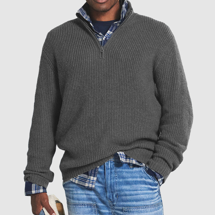 Men's Ribbed Quarter Zip Cashmere Sweater Regular Fit