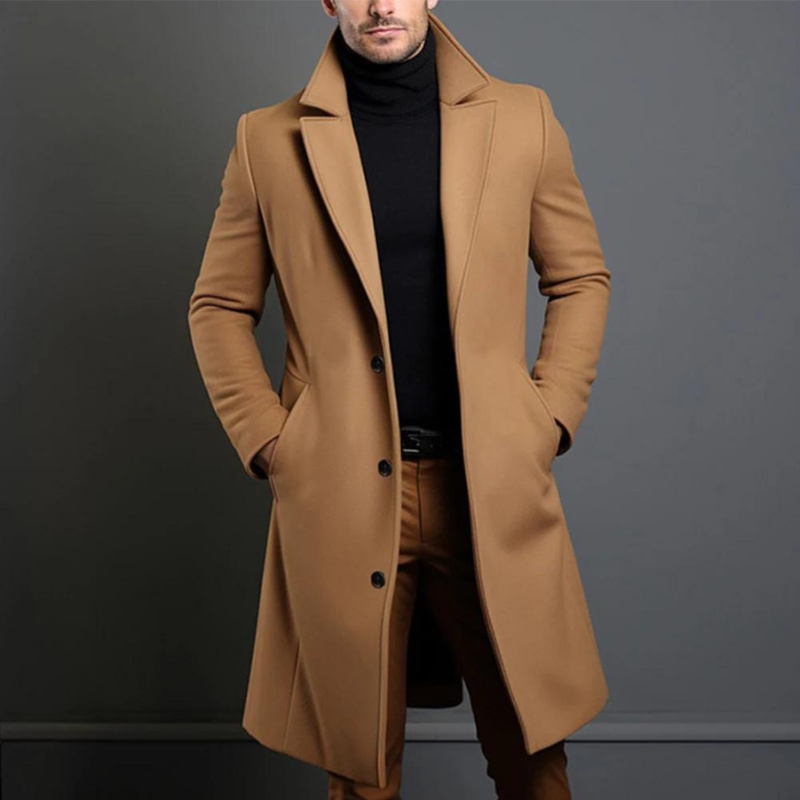 Men's Wool Overcoat – Tailored Longline Layer for Business and Winter Wear