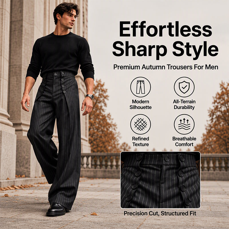 Tailored Waist, Effortless Drape | Men's Double-Breasted High-Waist Pants
