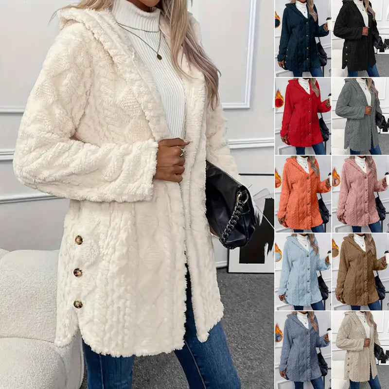 Women's Hooded Double-Sided Fleece Cardigan Long Sleeve Casual Warm Outerwear