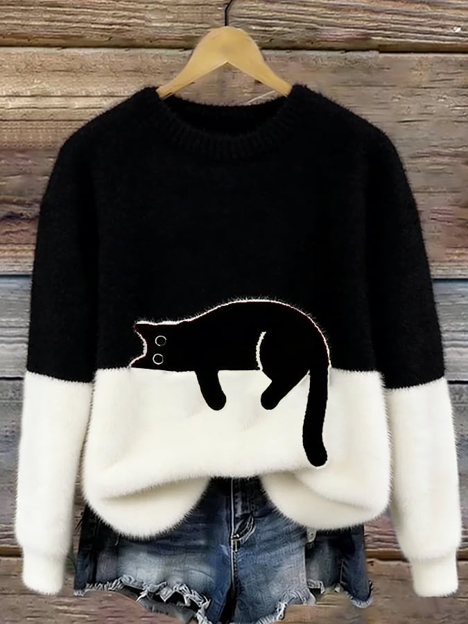 Women's Sweatshirt with Cat Graphic
