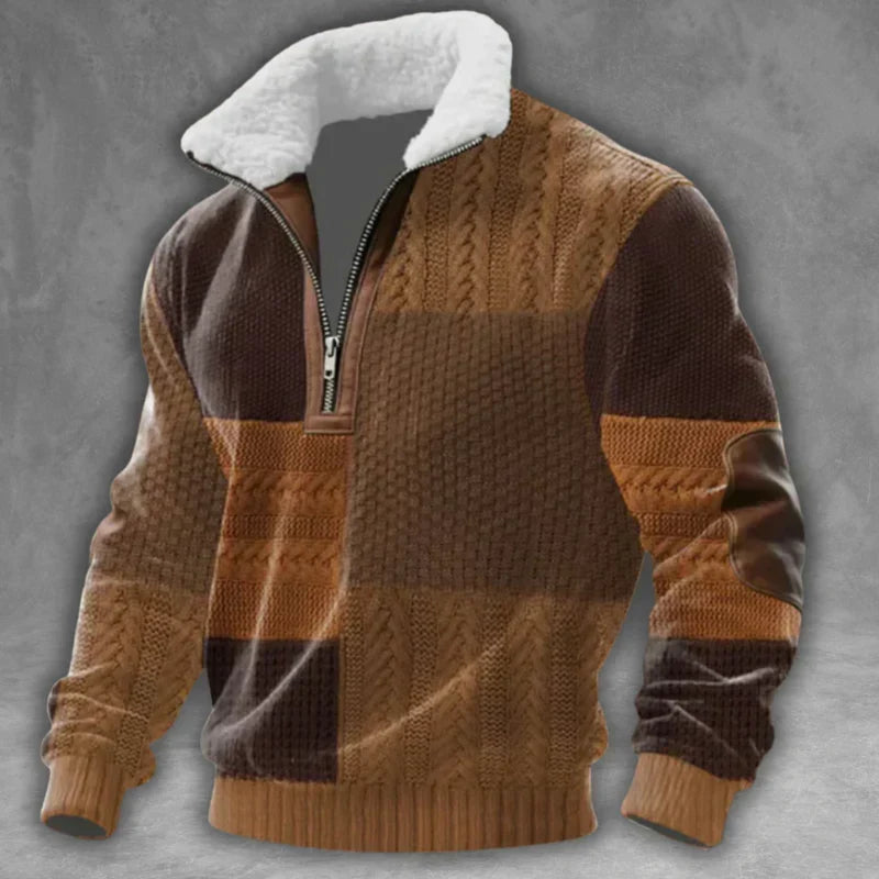 Knitted Half-Zip Sweater with Fleece Collar