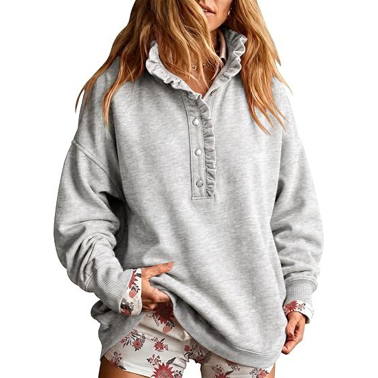 Women's Oversized Button-Front Sweatshirt