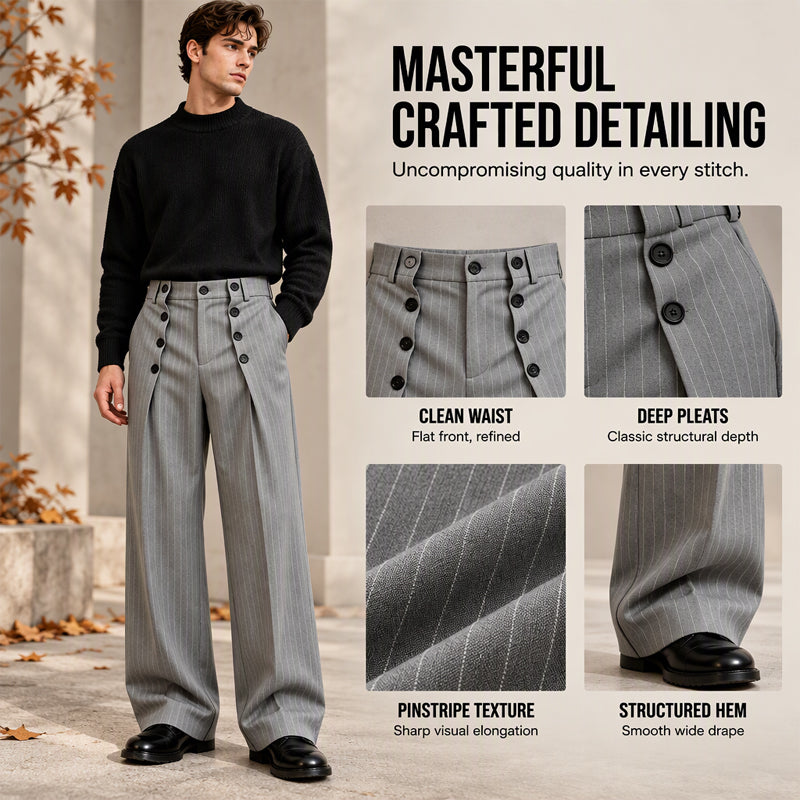 Tailored Waist, Effortless Drape | Men's Double-Breasted High-Waist Pants