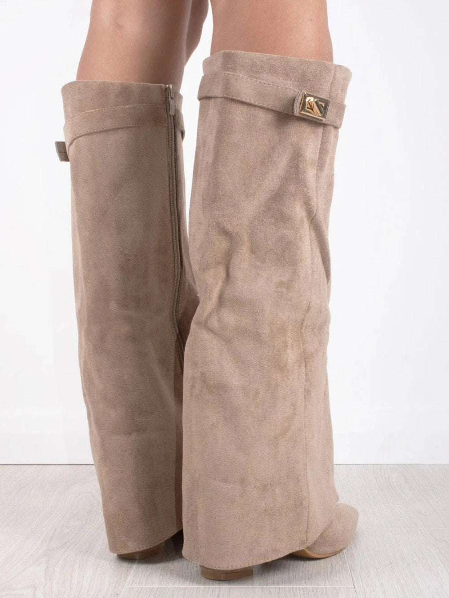 Elegant Women's Suede Boots with Golden Accents