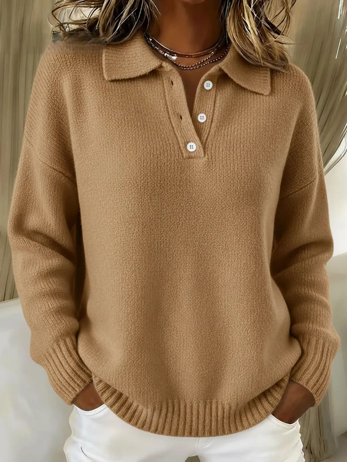 Classic Buttoned Turtleneck Sweater