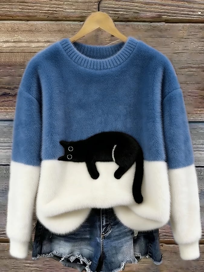 Women's Sweatshirt with Cat Graphic