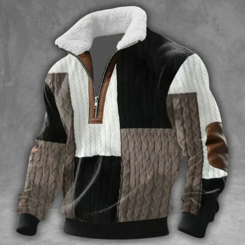 Knitted Half-Zip Sweater with Fleece Collar