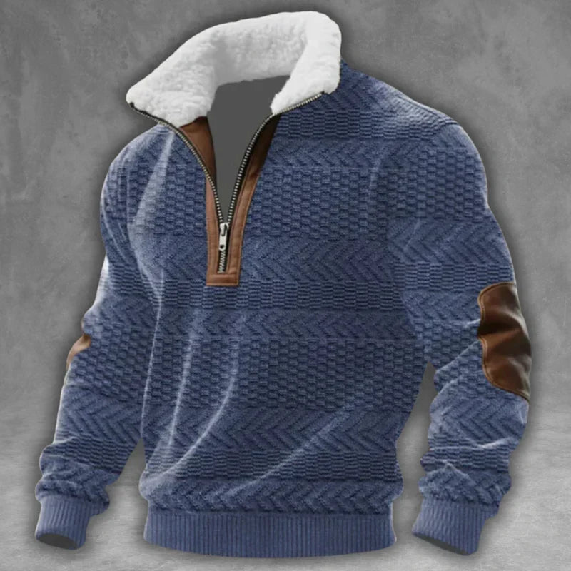 Knitted Half-Zip Sweater with Fleece Collar