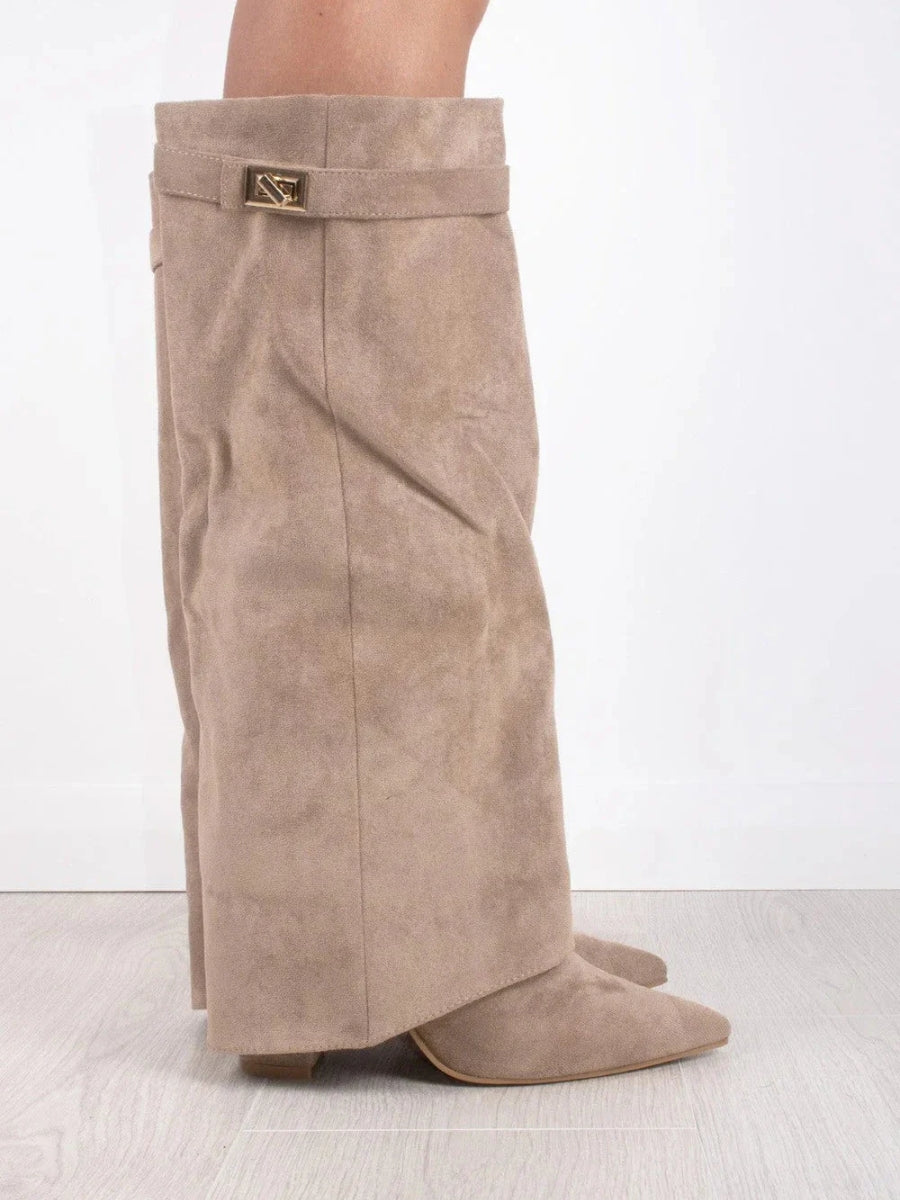 Elegant Women's Suede Boots with Golden Accents
