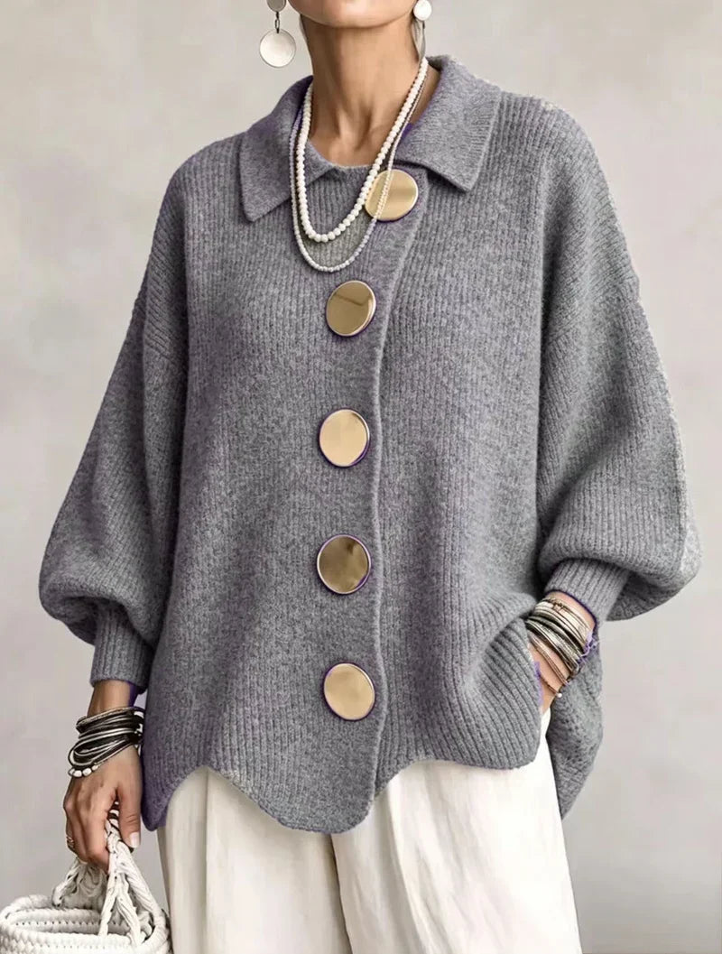 Oversized Knit Cardigan Women with Gold Buttons