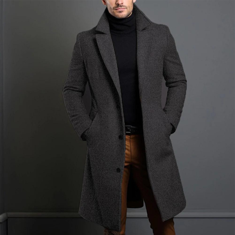 Men's Wool Overcoat – Tailored Longline Layer for Business and Winter Wear