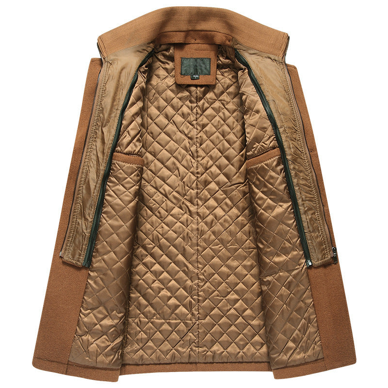 Men's Wool Winter Coat – Stand-Collar Button-Front Overcoat with Zip Closure and Utility Pockets for Cold-Weather Wear