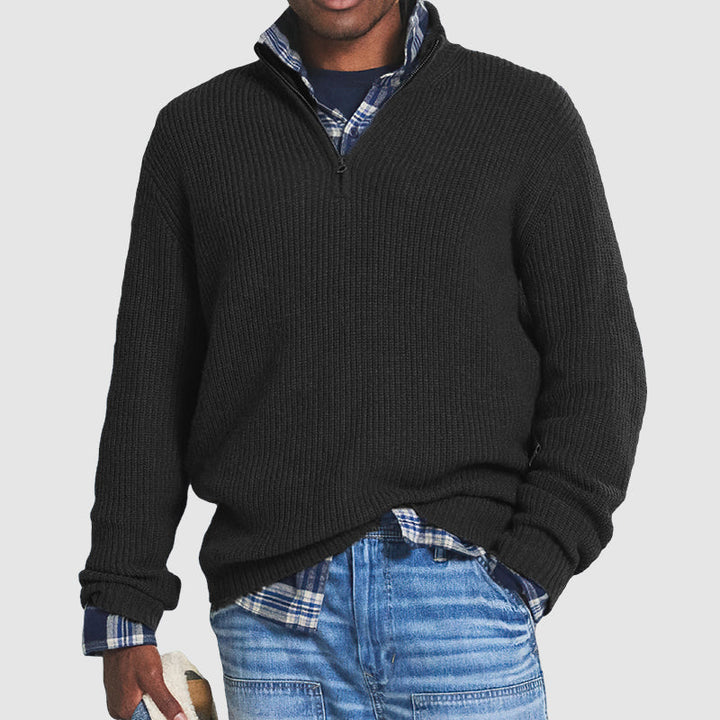 Men's Ribbed Quarter Zip Cashmere Sweater Regular Fit