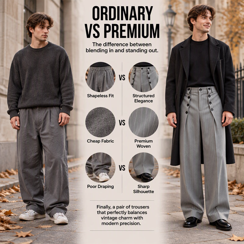 Tailored Waist, Effortless Drape | Men's Double-Breasted High-Waist Pants