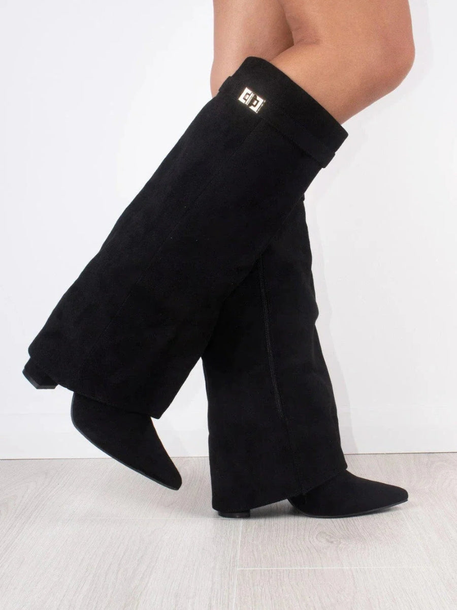 Elegant Women's Suede Boots with Golden Accents