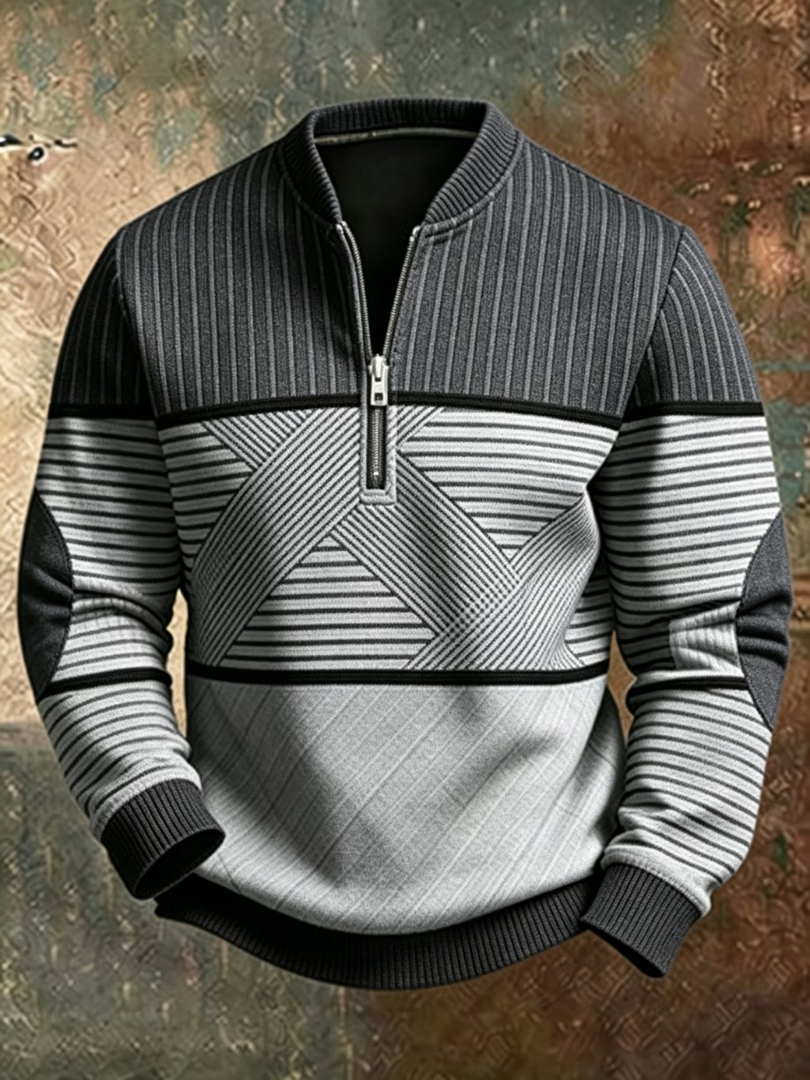 Stylish Men's Sweater with Short Zipper