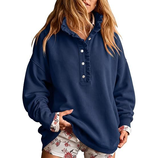 Women's Oversized Button-Front Sweatshirt