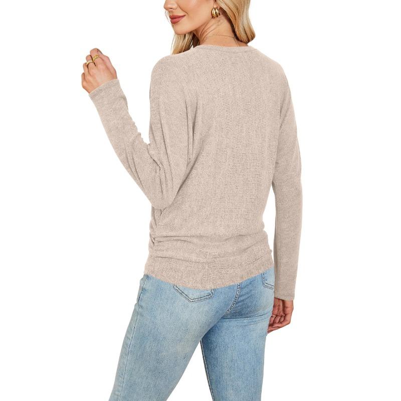 Womens Long Sleeve Shirts Ruched Hem Fall Tops Lightweight Sweaters
