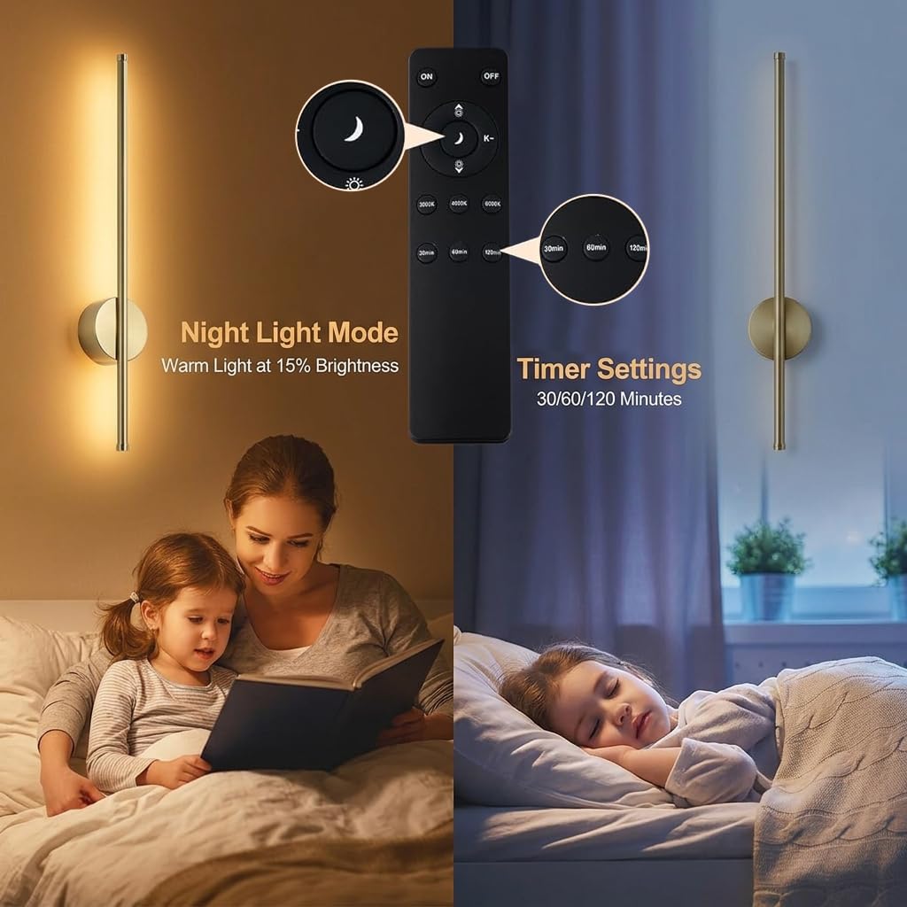 Gold Rechargeable Wall Lamp, 19.6 in β Dimmable LED Wall Sconce