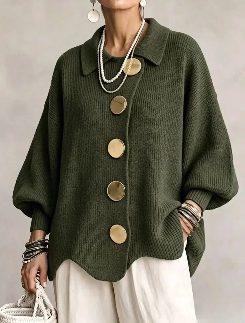 Oversized Knit Cardigan Women with Gold Buttons