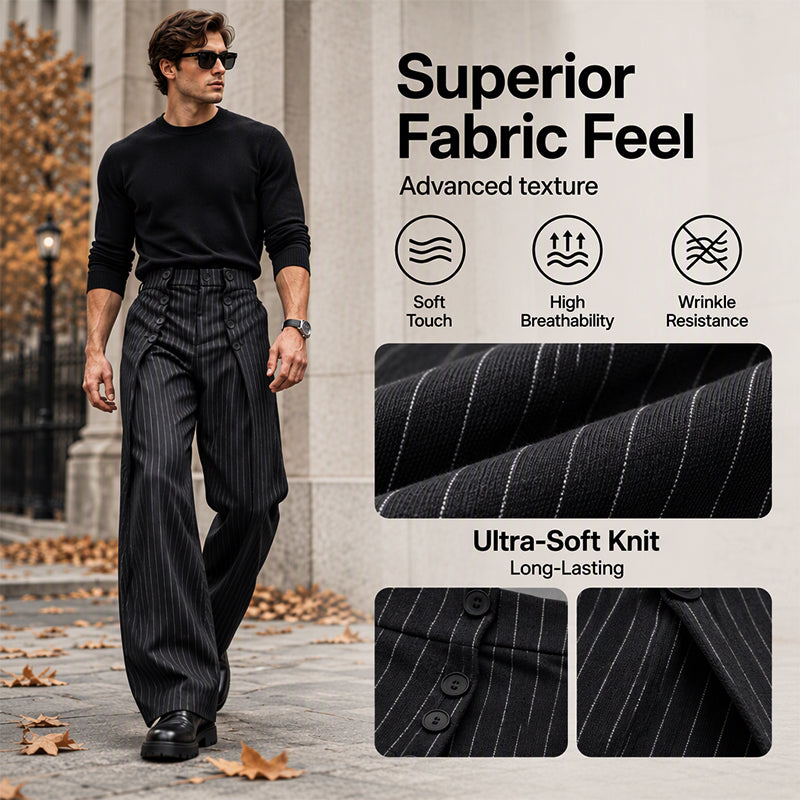 Tailored Waist, Effortless Drape | Men's Double-Breasted High-Waist Pants