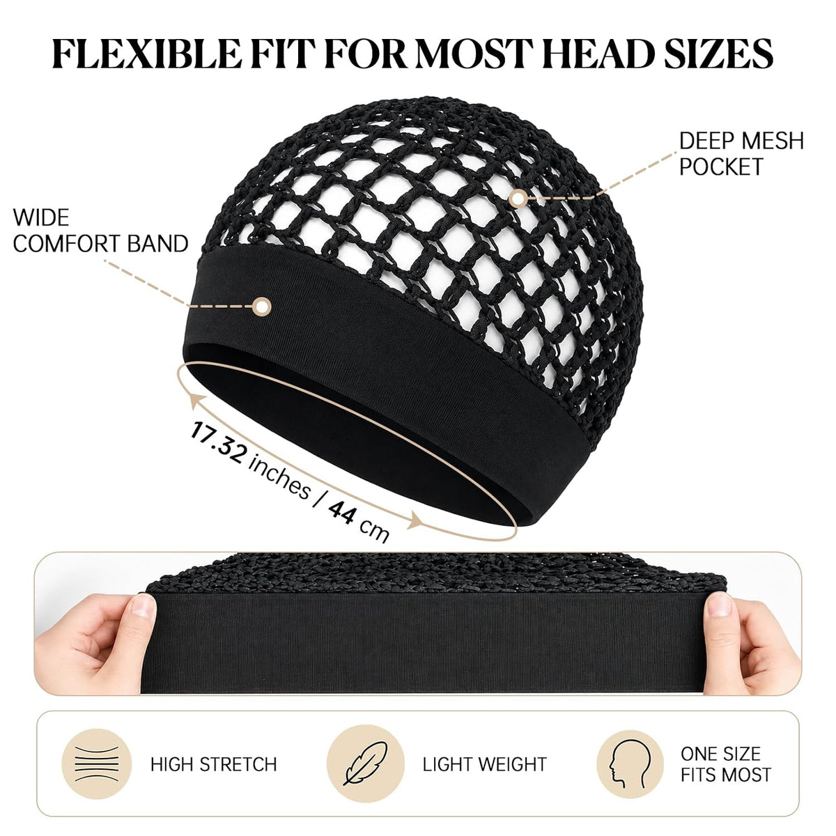 3-Piece Stretchy Wide-Edge Sleeping Cap Set