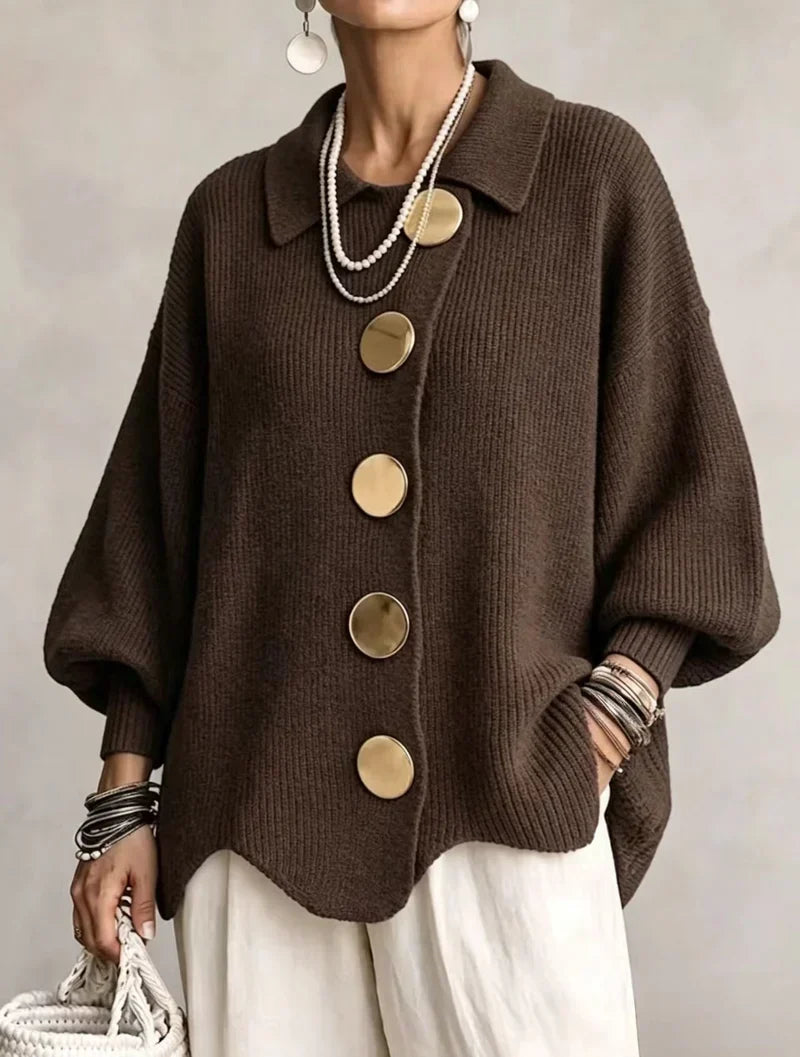 Oversized Knit Cardigan Women with Gold Buttons