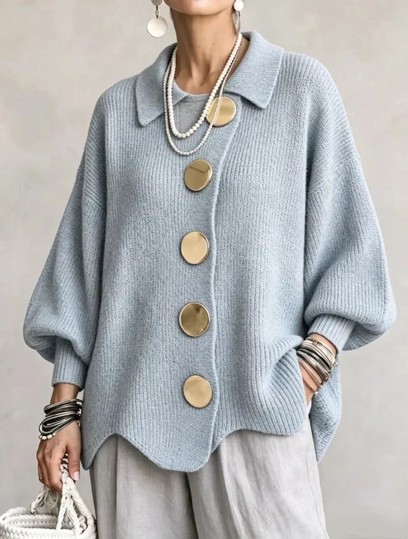 Oversized Knit Cardigan Women with Gold Buttons