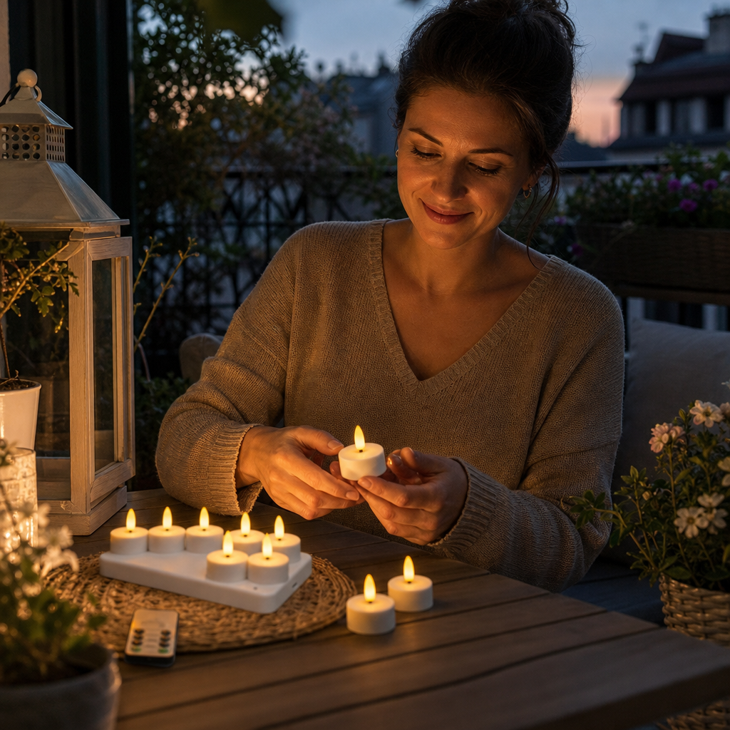 12-Piece Rechargeable Flameless LED Tea Light Set with USB-C Charging Station, Remote Control & Timer