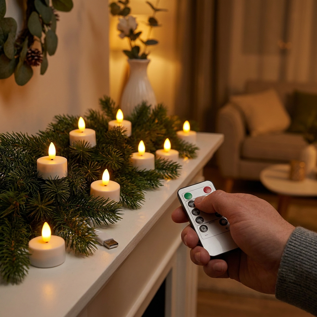 12-Piece Rechargeable Flameless LED Tea Light Set with USB-C Charging Station, Remote Control & Timer