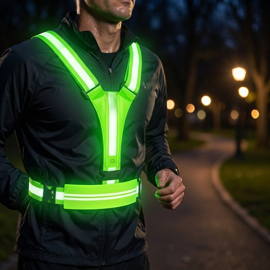 LED Reflective Running Vest with Waterproof Phone Pocket
