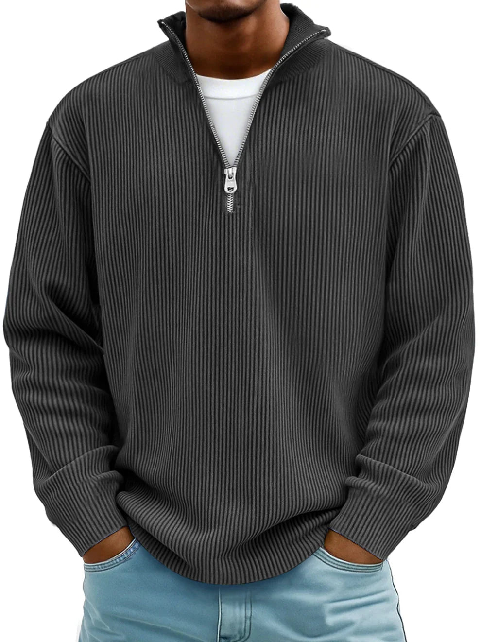 Marc Ribbed Knit Sweater with Zip Collar