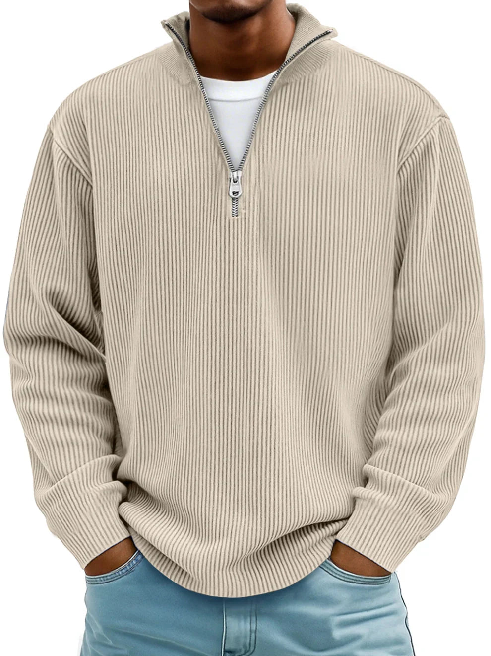 Marc Ribbed Knit Sweater with Zip Collar