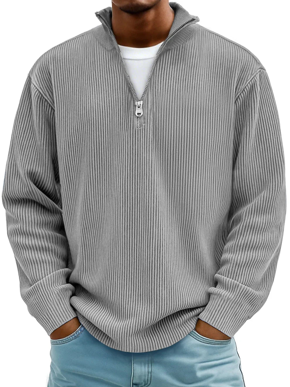 Marc Ribbed Knit Sweater with Zip Collar