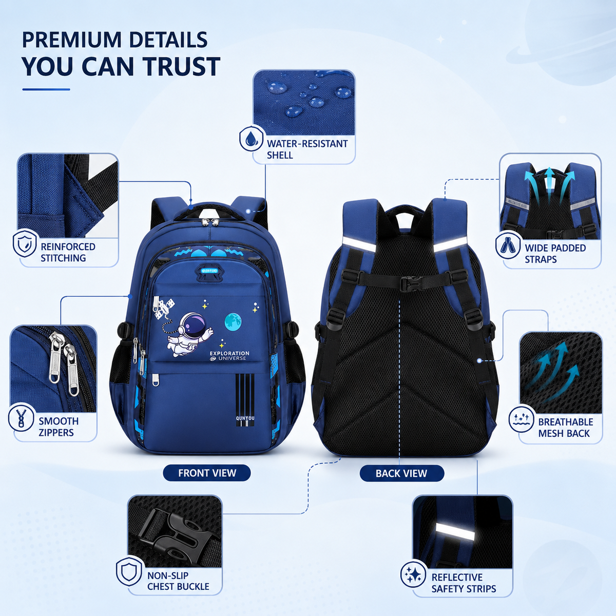 Thrives Outdoor | AstroVibe Waterproof Polyester School Backpack