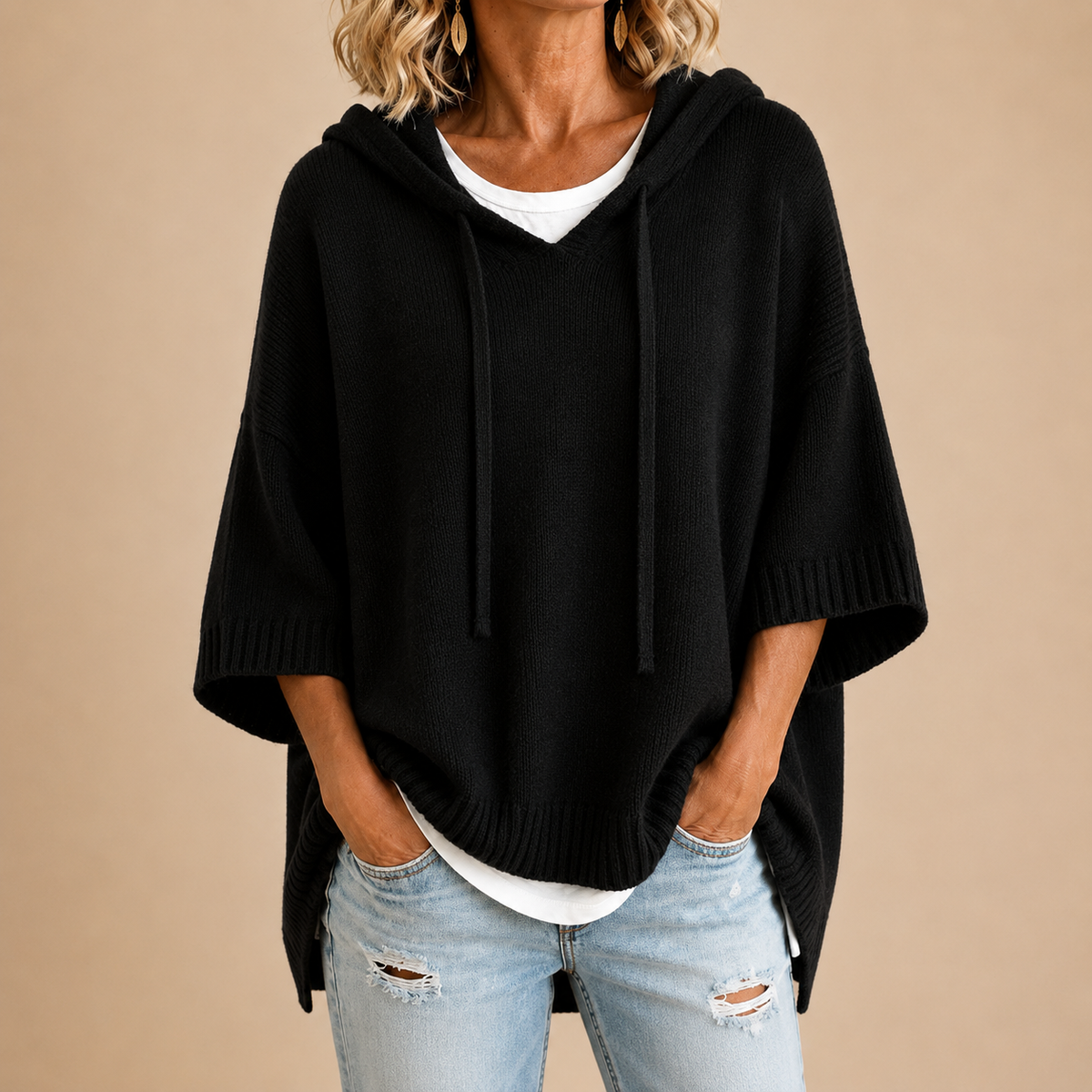 Hooded Knit Poncho