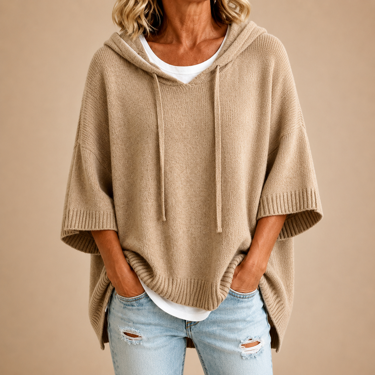 Hooded Knit Poncho